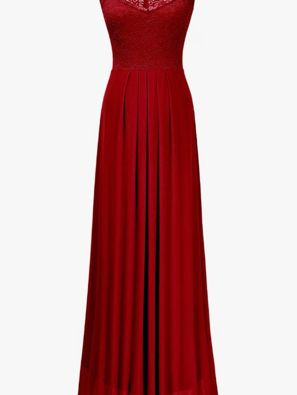 Elegant Lace V Neck Bodice Red Evening Gown - Women's Dress